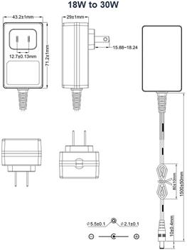 Mechanical Drawing - Phihong PYAxA Fixed Blade Wall-Mount Adapters